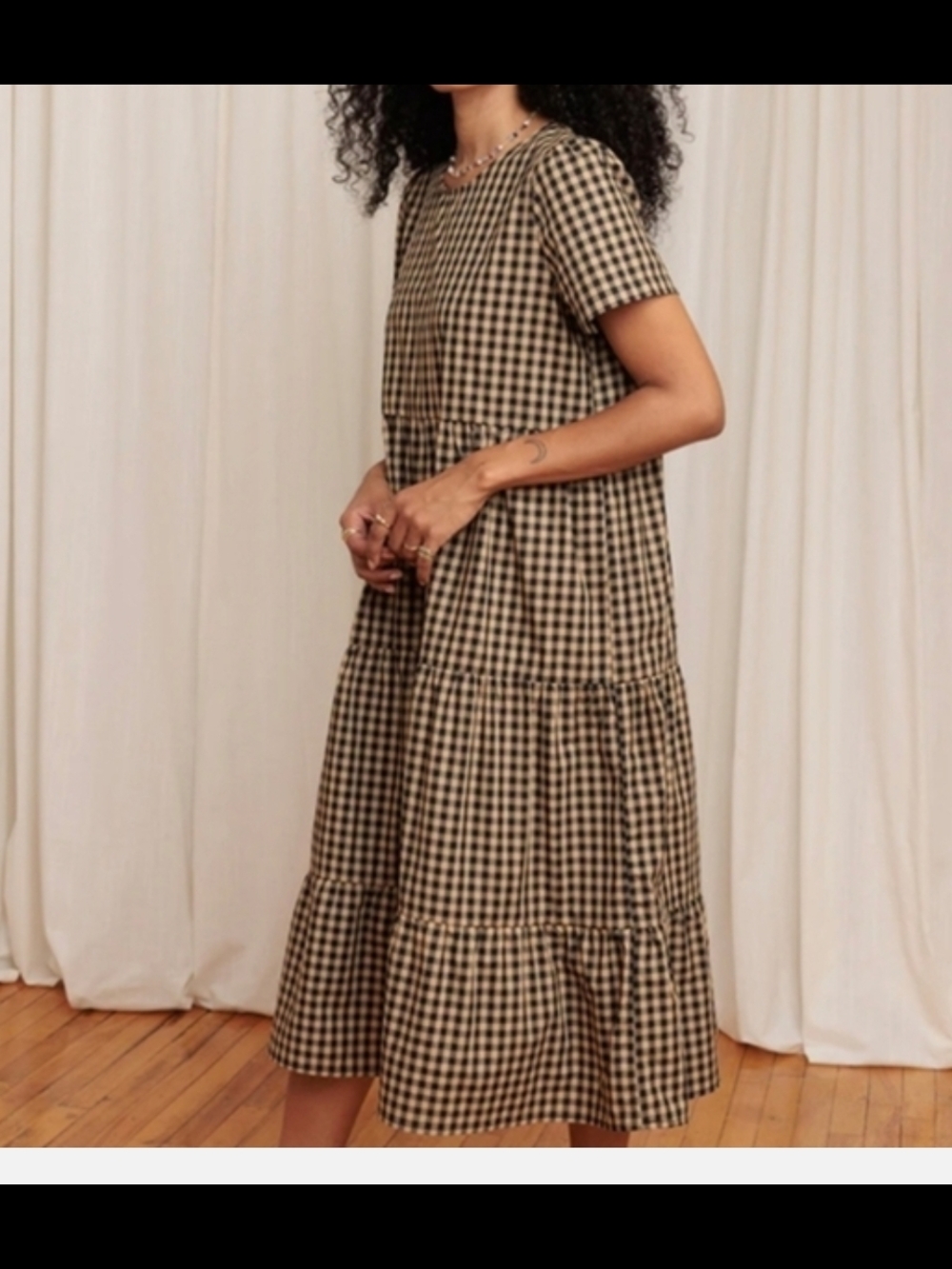 Tradlands Gingham Tiered Midi Dress - Black and Cream